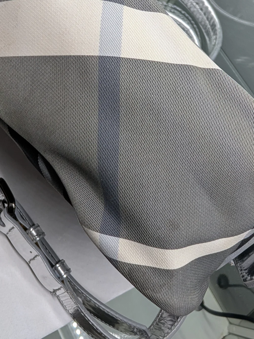 Burberry Black & Silver Plaid Tote Handbag